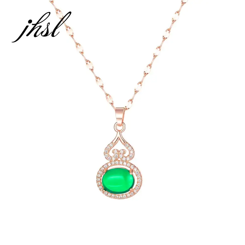 

JHSL Cute Children Girl's Princess Necklaces Chains Green Glass Stone Pendants for Women Copper Stainless Steel Fashion Jewelry