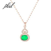 jhsl cute children girls princess necklaces chains green glass stone pendants for women copper stainless steel fashion jewelry