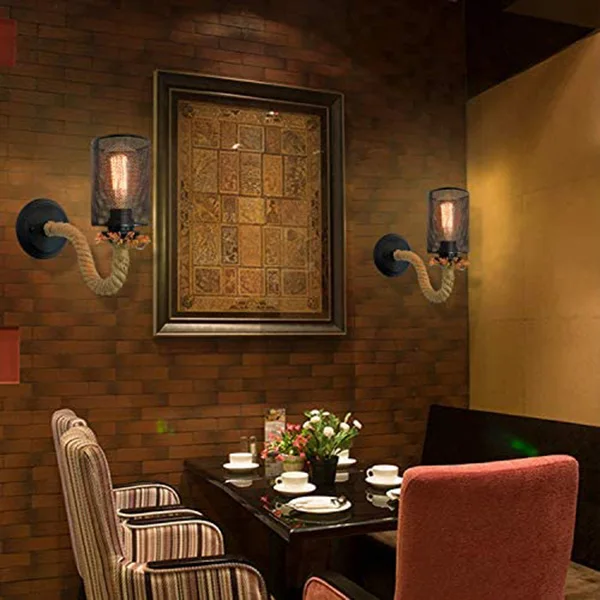 

Vintage Wall Sconces Set of 2, Farmhouse Sconces Wall Lighting Fixture Hemp Rope,Wall Lamps for Bedroom(Without Bulb)