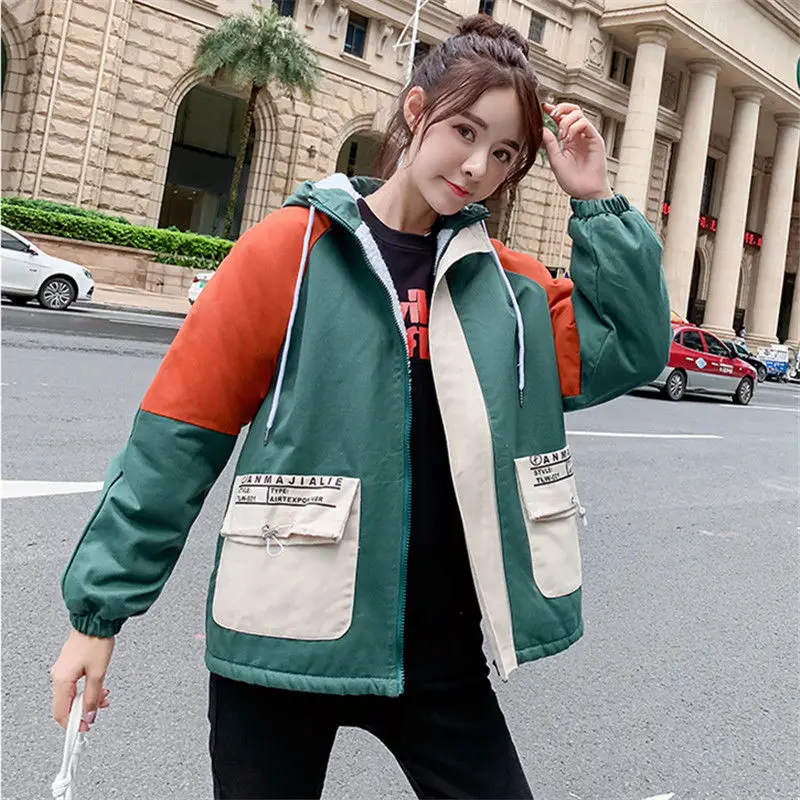 

PEONFLY Fashion Hooded Warm Parkas Winter Women Quilted Coat Letter High Quality Pockets Zippers Casual Padded Female Jacket