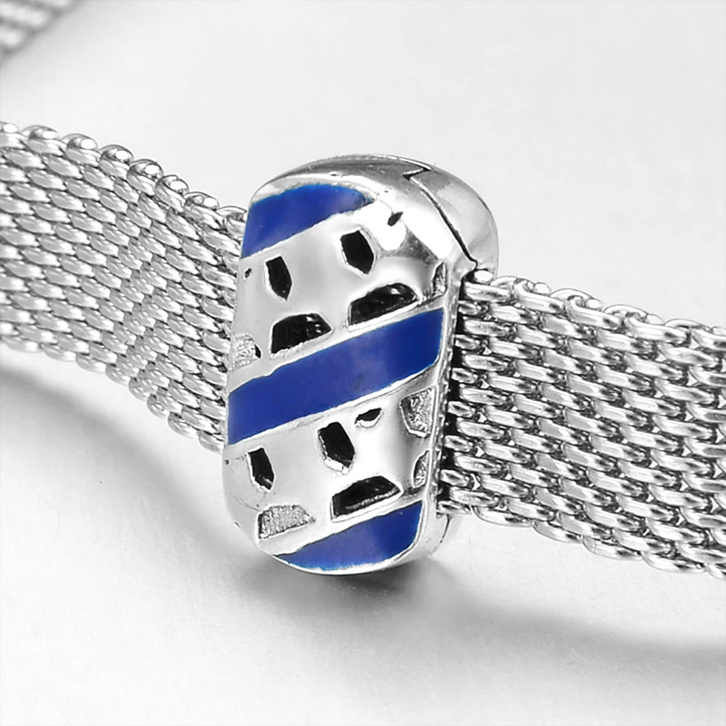 100% 925 пробы Серебряный креативный узор синяя полоса эмаль фотоэлемент для