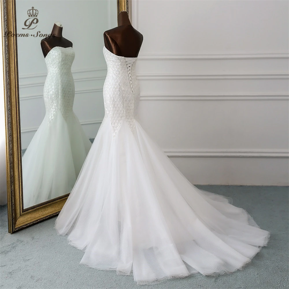 PoemsSongs Новое сексуальное роскошное расшитое блестками свадебное платье robe mariage Vestido de noiva Свадебные платья Русалка robe de mariee