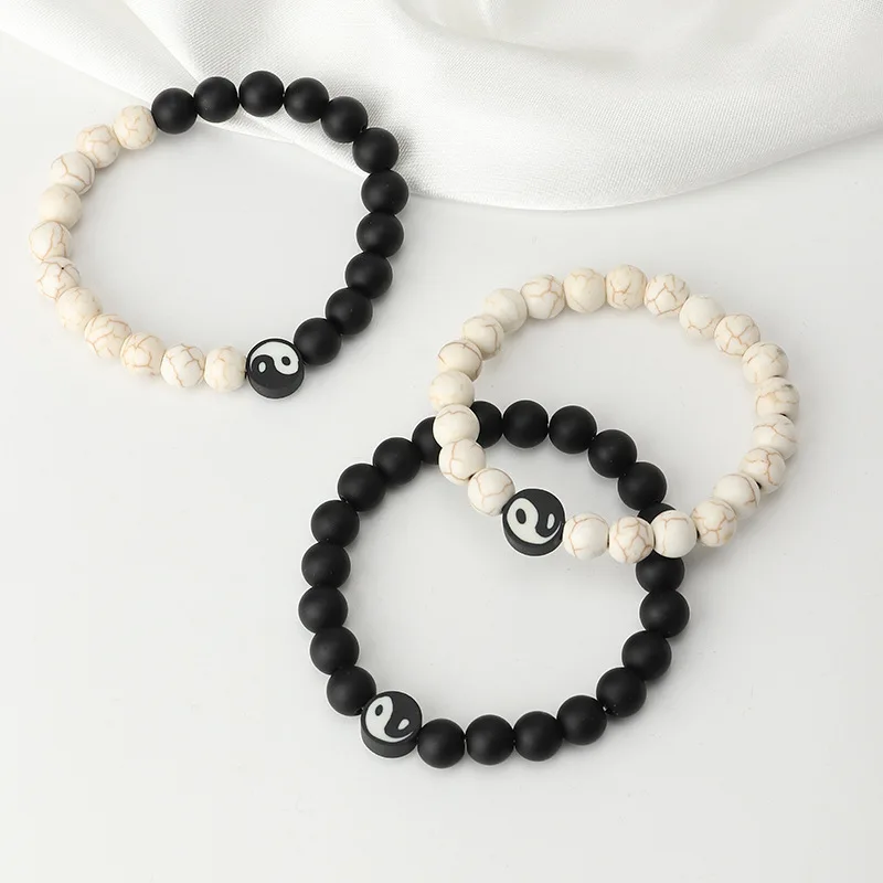 

Fashion Black White Turquoise Soft Pottery Yin Yang Bagua Chinese Tai Chi Bracelet Multilayer Elastic Bracelet for Women Men