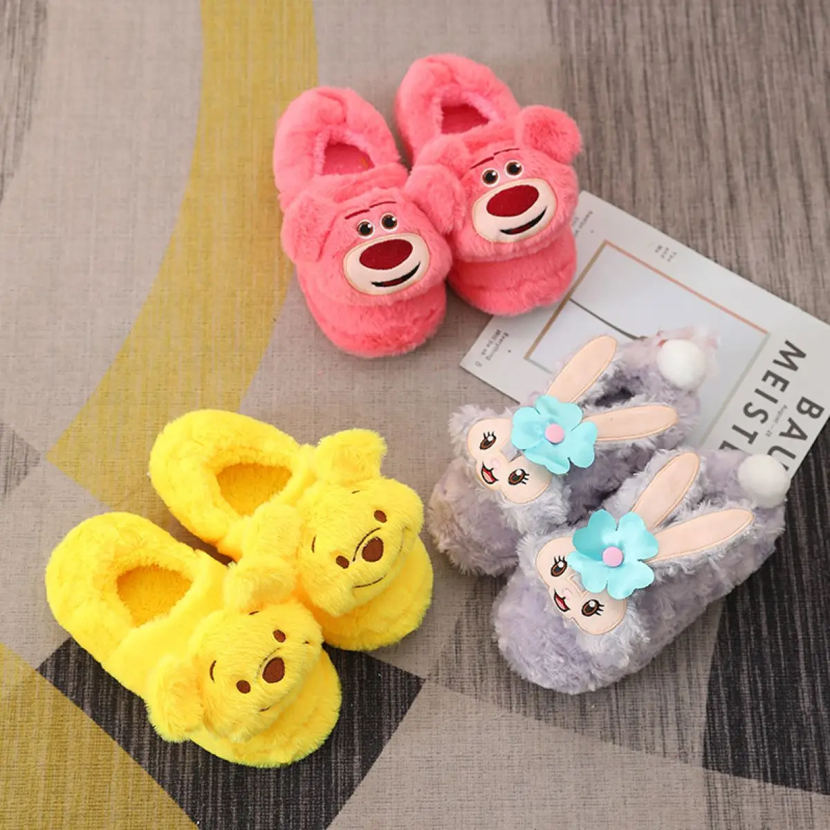 

Cute Cartoon Purple Plush Cotton Slippers Home Warm Confinement Shoes Winter Soft Sole