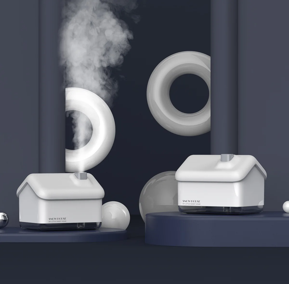 

Snow House Air Creativity Humidifier USB Ultrasonic Aroma Diffuser 300ml Purifier Home Cool Mist Maker Colorful Light Bedroom