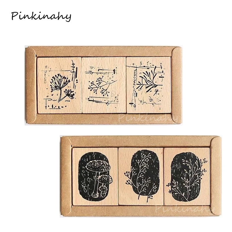 Набор винтажных штампов с натуральными травами деревянные резиновые штампы для