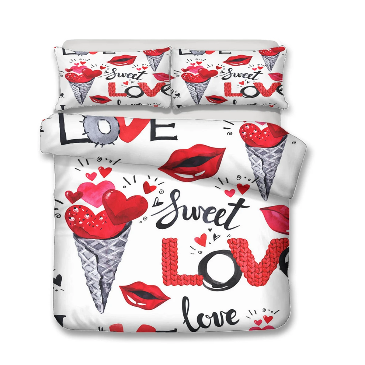 Набор постельного белья Sweet Love с красными губами в форме сердца и мороженого