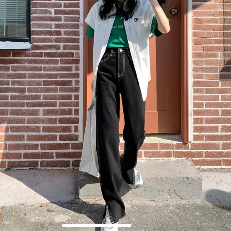 

Woman Jeans High Waist Clothes Wide Leg Denim Clothing Blue Streetwear Vintage Quality 2021 Fashion Harajuku Straight Pants