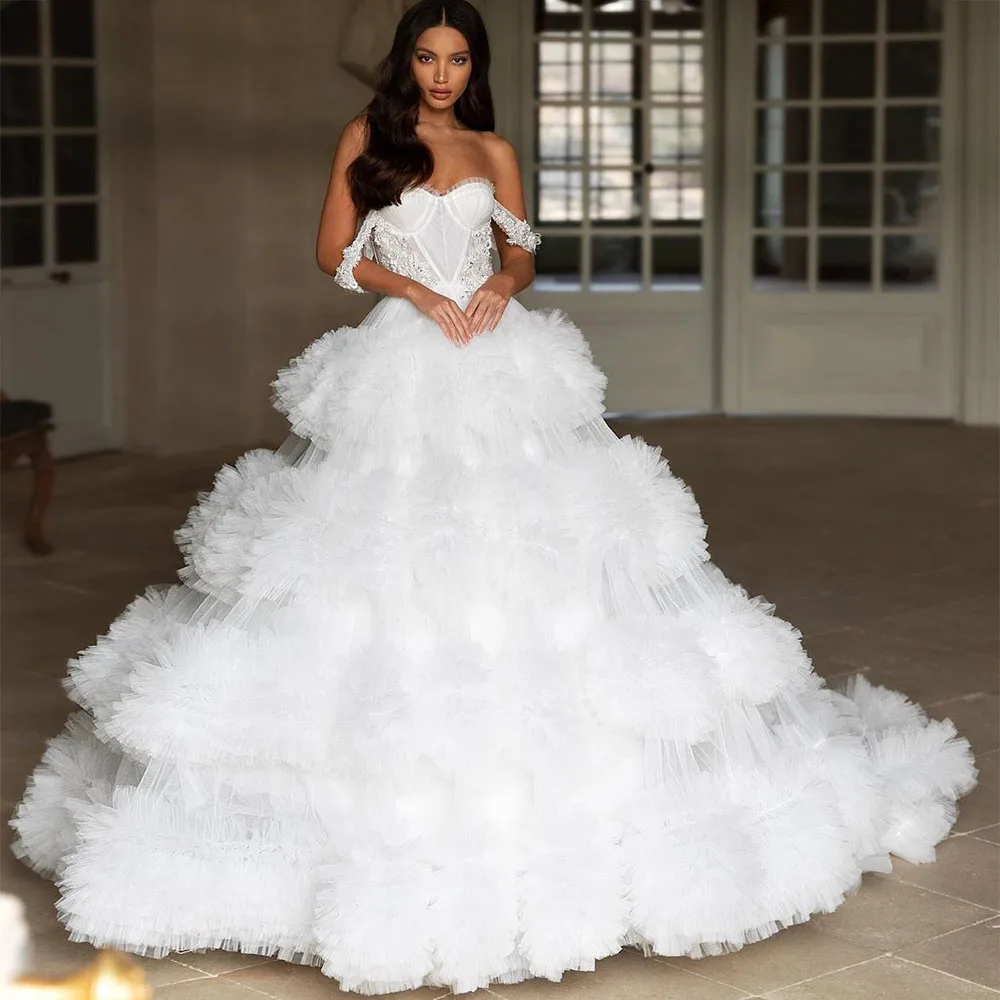 

Роскошное бальное платье Sevintage, свадебное платье с бисером, 3D цветами, жемчужинами, кружевной аппликацией, открытыми плечами, свадебное плат...