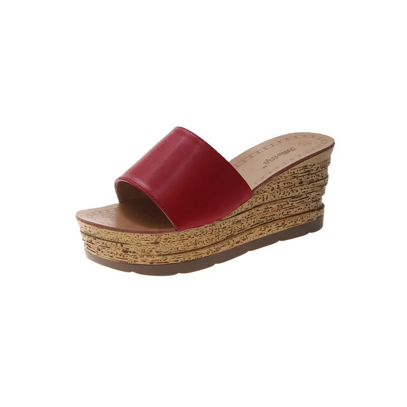 

Female Shoes Med Ladies' Slippers On A Wedge Platform Luxury Slides 2021 Summer Designer Rubber Scandals Fashion Fabric PU