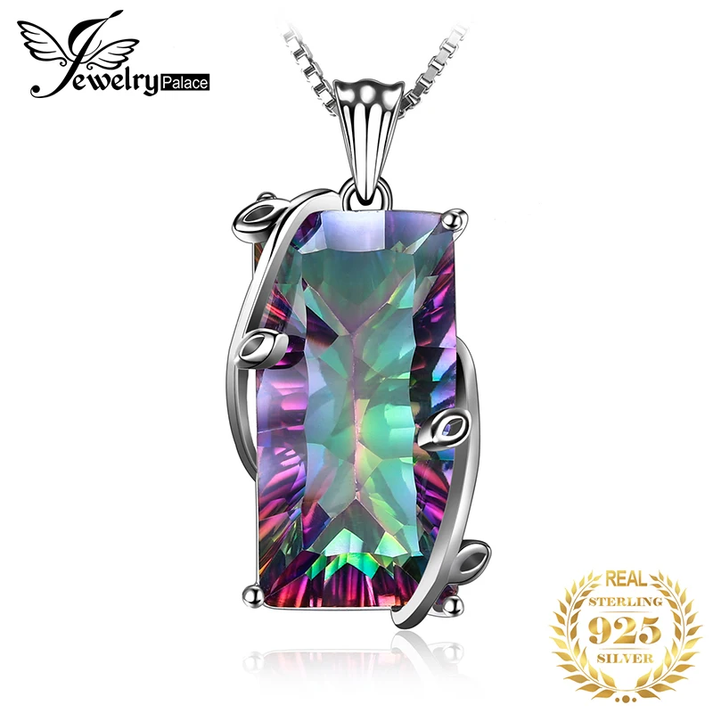 JPalace 16ct Rainbow Mystic Topaz Pendant Necklace 925 Sterling Silver Gemstones Choker Statement Women No Chain | Украшения и