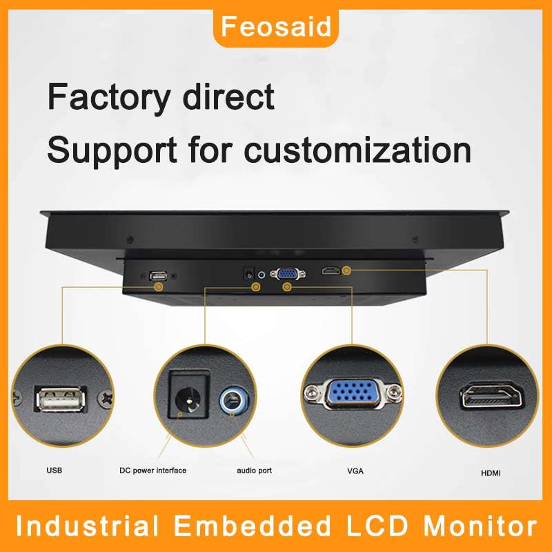 Feosaid 23 6 дюймов промышленный ЖК дисплей монитор 24 &quotКомпьютерный с VGA/TV/HDMI/USB/DVI