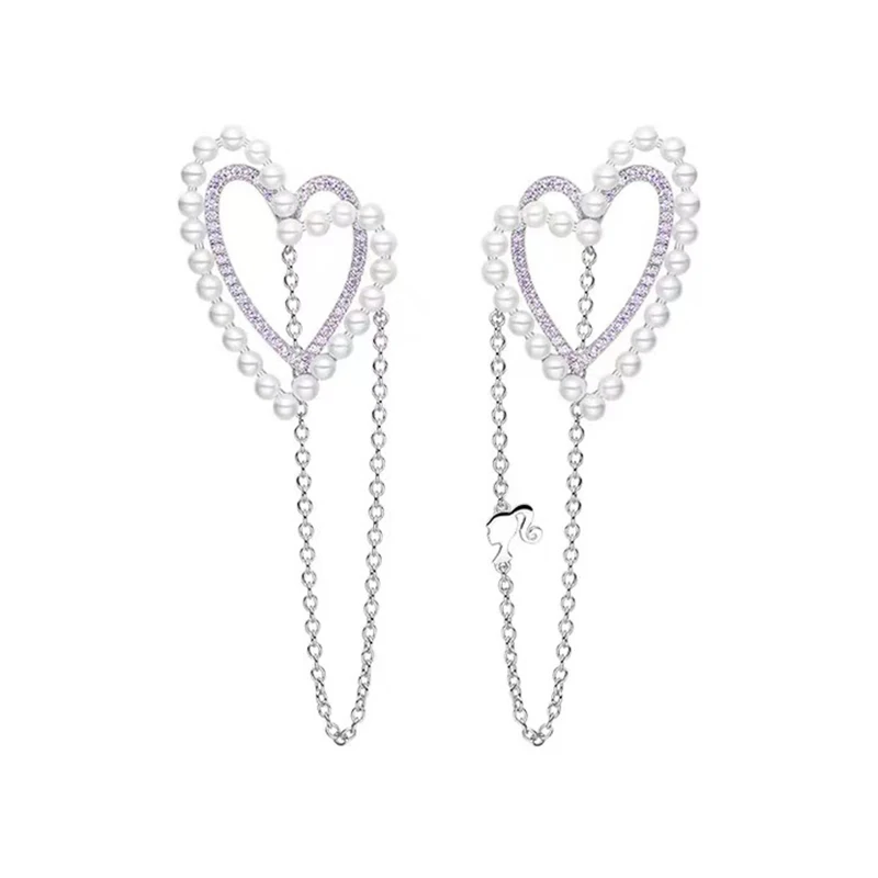 

Silver micro-set crystal diamond Seiko version of Dream Barbie doll pearl earrings, fashionable and stylish party accessories