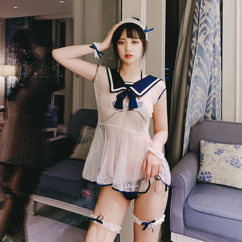 

Bed Uniform Women Nighties Sleeveless Sleepwear Students Sexy Cute Bandage Nightdress Sailor Girl Outfits Anime Dress Bra Set