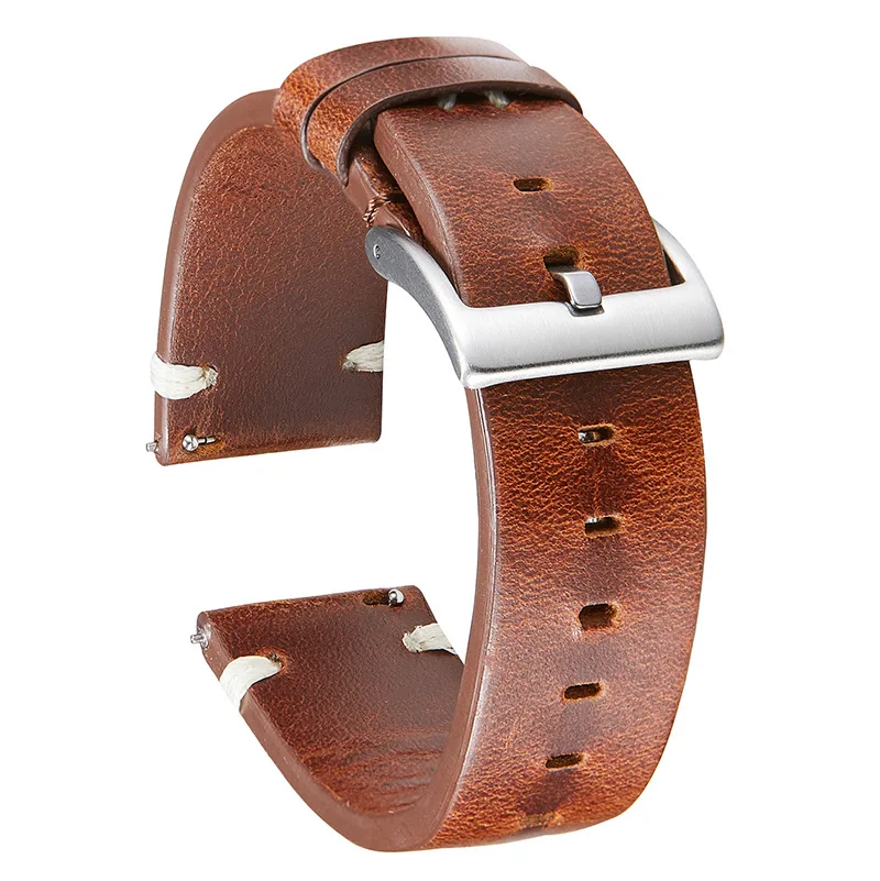 New Oil Max Leather 20mm 22mm Watch Strap Handmade Wristband Belt Brown Coffee Watchband Quick Release
