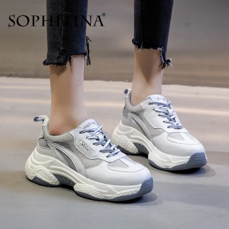 Женская спортивная обувь SOPHITINA простая повседневная из бычьей кожи на шнуровке