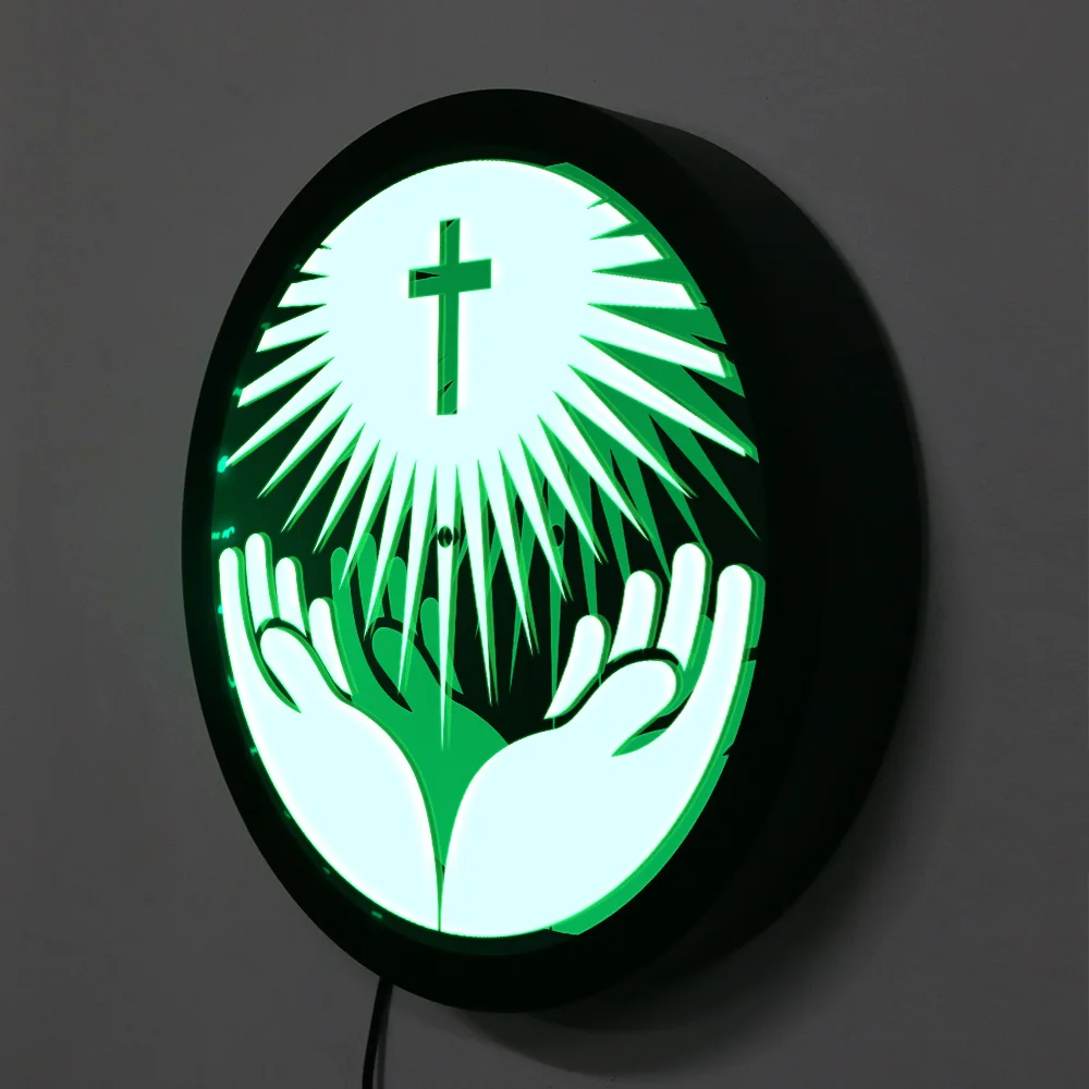 Крест на руках символ религии заказной круглый светодиодный неоновый знак с