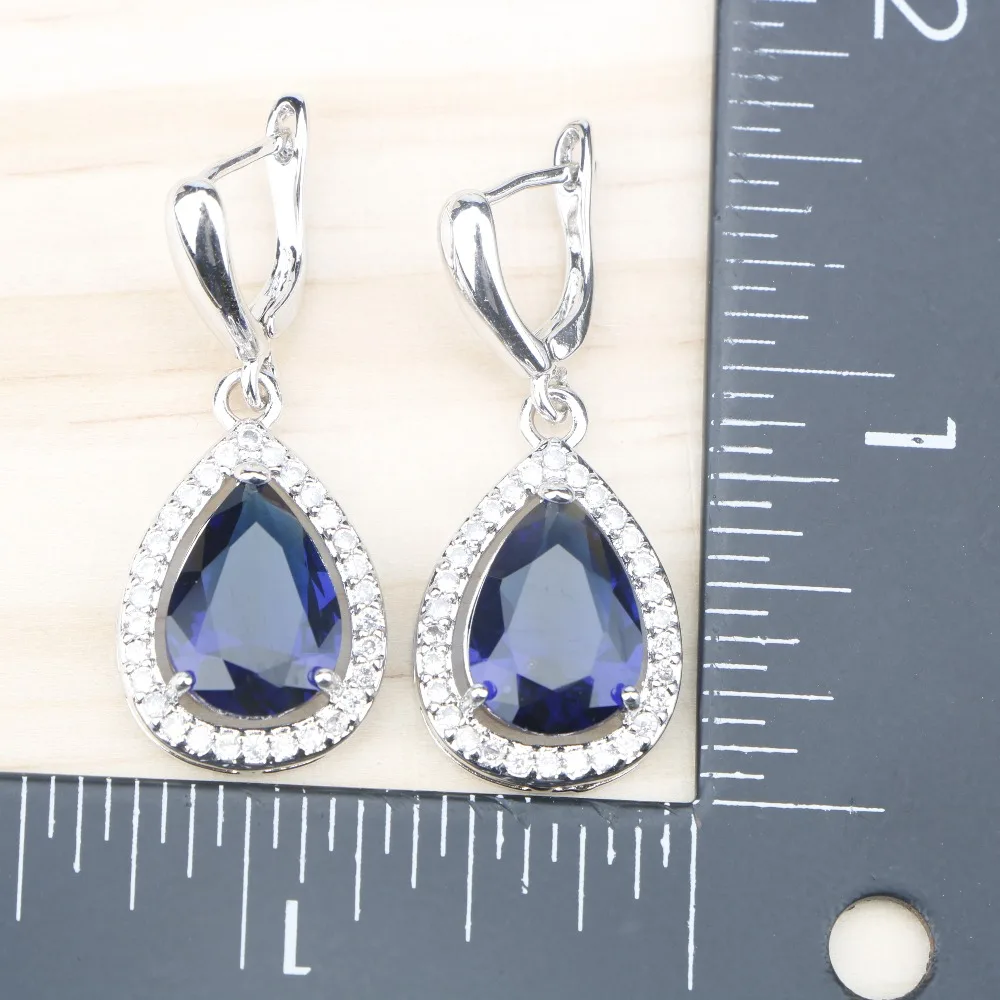 Женский свадебный комплект ювелирных изделий из серебра 925 пробы с синим