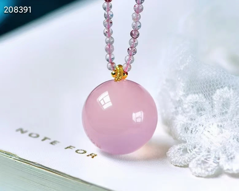 

Genuine Natural Pink Rose Quartz Star Light Pendant Necklace Mozambique 18.5mm Women Men Ball Round Sphere Shape Jewelry AAAAA