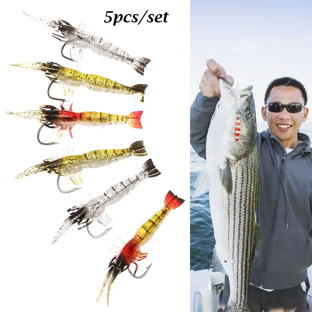 

5Pcs/Lot Soft Silicone Simulation Fishing Lure Shrimp Prawn Bait Artificial Trout Bait Fishy Smell Single Hook Bass Tackle Jig