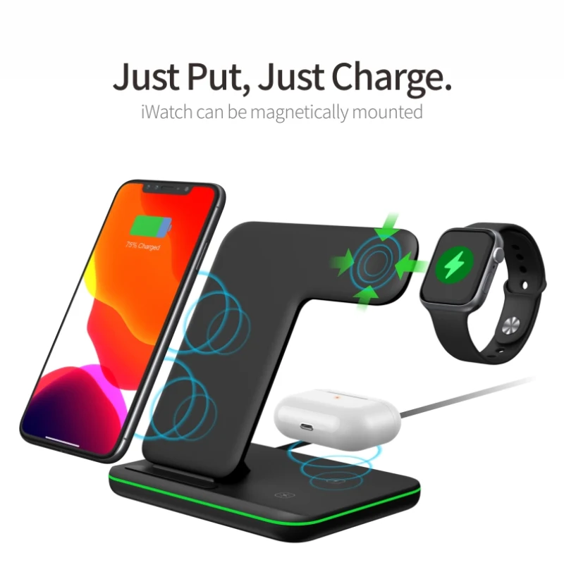 3 in 1 15w wireless charger for apple watch iphone air pod mobile phone fast charging dock station for iphone free global shipping