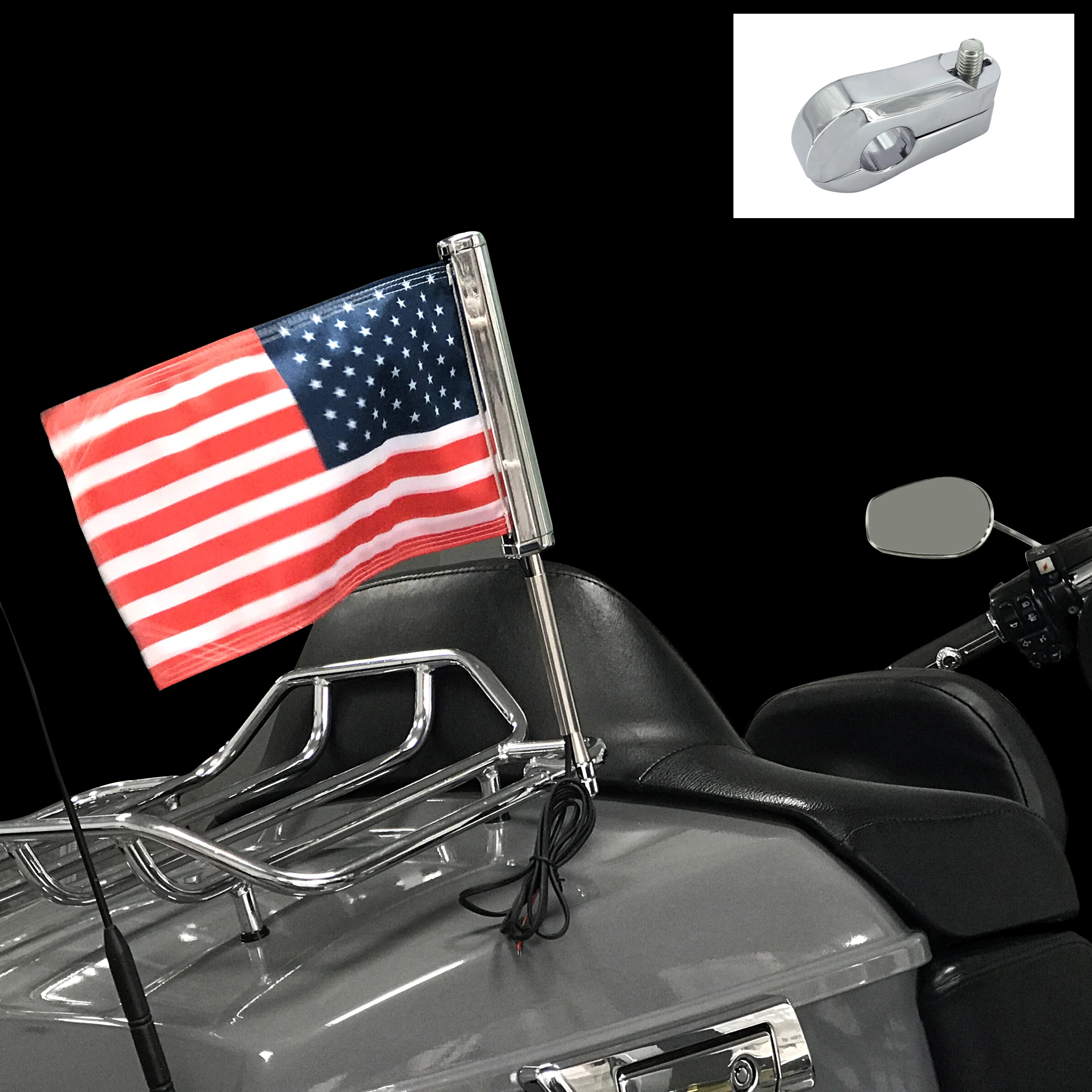 Universal motorcycle LED Flagpole Seat Round Bracket National Flag Set 12mm General motorcycle Flagpole banner cloth suit
