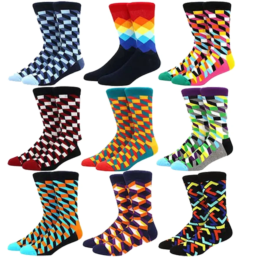 

Funny Happy Socks Men Women Cotton Fine Paragraph Diamond Pattern Argyle Three-dimensional Tube Geometric Socks EU38-43