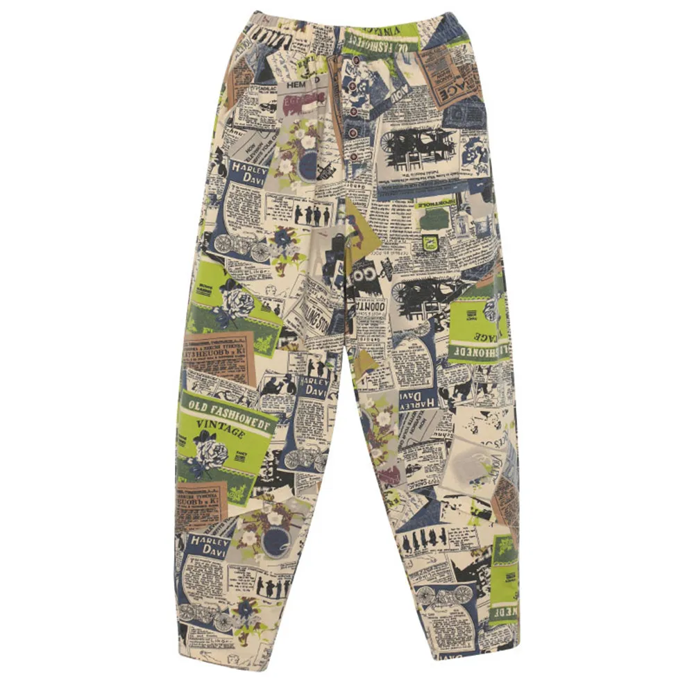 

WomenGraffitiPrintStretchableHaremAnkleLengthDenimPantFemaleAutumnFashionCasualLargeSizeLooseElasticWaistJeans