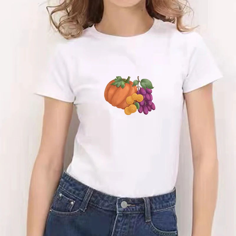 Vegetable Printed  Short sleeve O-neck Cheap Tee Casual Clothes Top Female Summer Graphic Casual t shirt