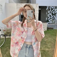 2021 summer wonen casual shirts vacation style floral single breasted blouse pocket turn down collar stratight shirts