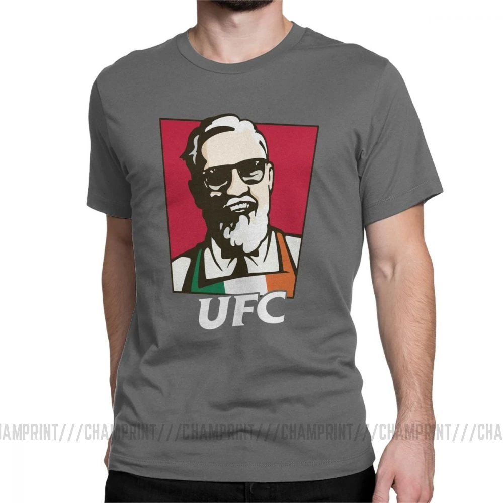 Король Конор Макгрегор MMA KFC креативная хипстерская футболка для мужчин с коротким рукавом топы серые футболки из чистого хлопка футболки с круглым вырезом - Цвет: Темно-серый