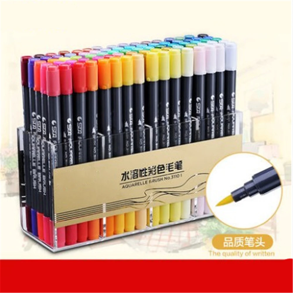 Double head Coloring Brush Pen 48 Color Set Flexible Brush Marker Water Color Pen Liquid- Ink Painting Supplies