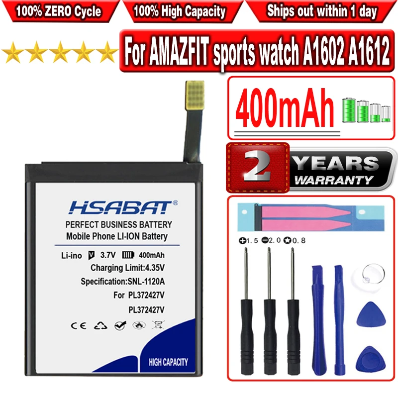 

HSABAT 400mAh PL372427V Battery for Huami AMAZFIT sports watch A1602 A1612