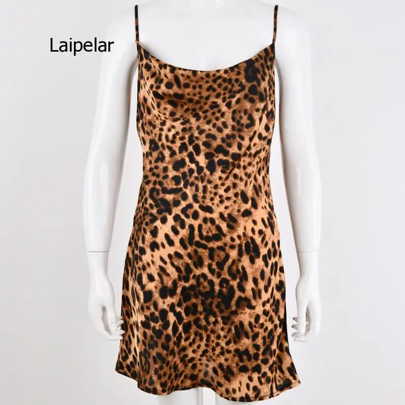 

Spaghetti Strap Leopard Print Sexy Party Women Backless Short Summer Loose Casual Beach Dress