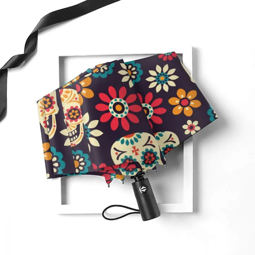 Online Teschi Di Zucchero E Fiori Day Of The Dead Ombrello Rovesciato Pieghevole Automatico Antivento Paraguas Portatili Per Uomo Donna