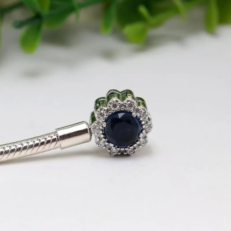 

New Pan 925 Silver Brilliant Life Fashion Blue Star Corolla Non Threaded Snake Bone Chain Women Wedding Surprise Gift Jewelry
