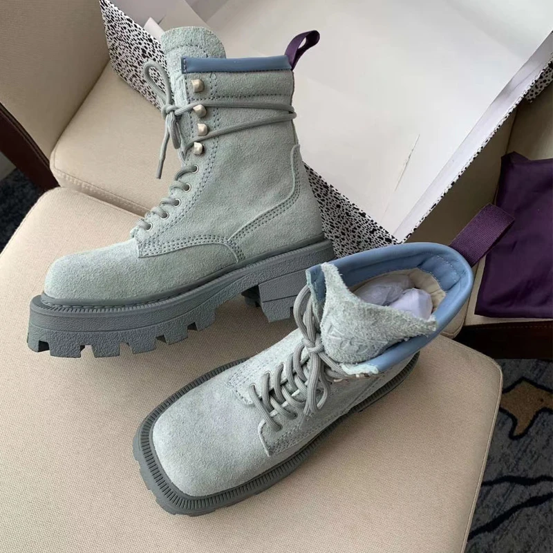 

Vallu 2020 autumn and winter new Martin boots leather thick bottom increased square with fashion outdoor climbing women's boots