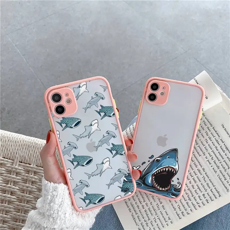 

Ferocious shark ocean Phone Case Pink matte transparent For iPhone 7 8 x xs xr 11 12 pro plus max mini Clear Funda