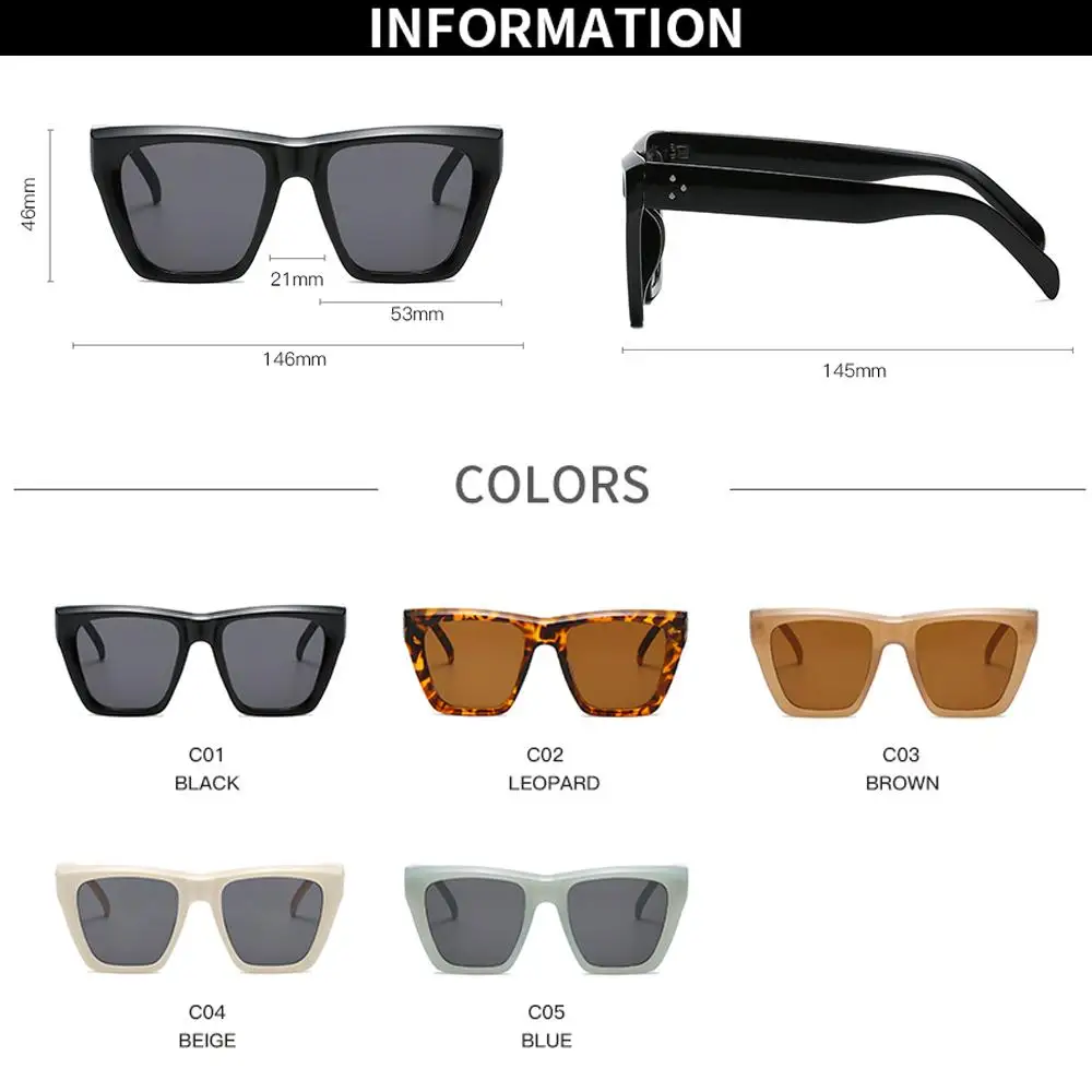 

New Fashion Women Luxury Brand Square Sunglasses Ladies Vintage Oversized Sun Glasses Female Leopard Glasses UV400 Oculos De Sol