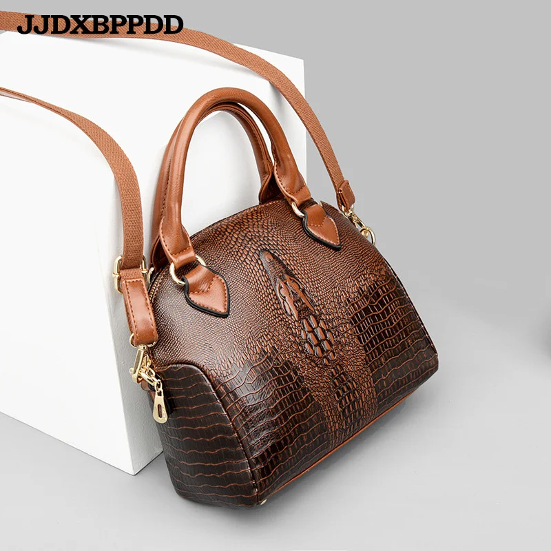 

JJDXBPPDD New Fashion Ladies Shoulder Bag Head Layer Cowhide Crocodile Pattern Bag Female Designer Luxury Travelling Bag 2022