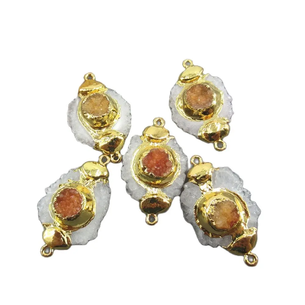 

APDGG 5PC Natural White Yellow Quartz Crystal Freedom Gold Plated Connector Pendant For Necklace Pendant Jewelry DIY