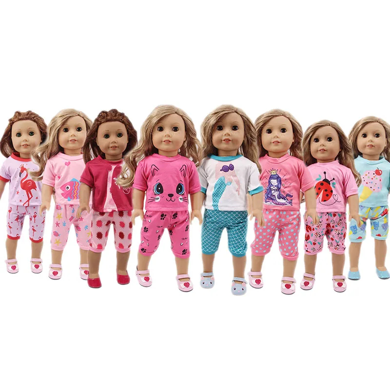 

Doll Clothes Short-Sleeved Printed Pajamas Suits Fit 18Inch American & 43Cm Baby New Born Doll For Our Generations