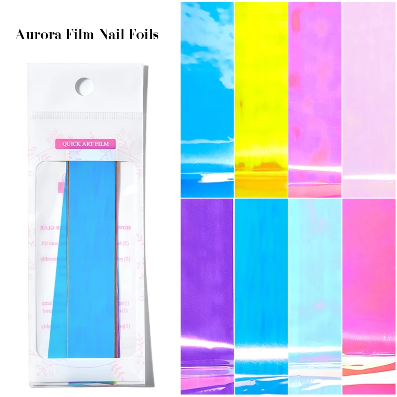8 шт./пакет Аврора фон для ногтей кубика льда Стекло целлофан Бумага нейл-арта