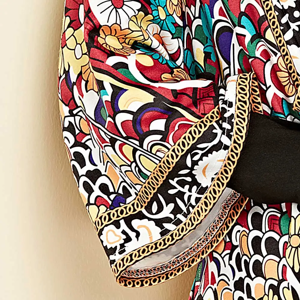 Женская Осенняя верхняя одежда с этническим цветочным принтом длинным рукавом