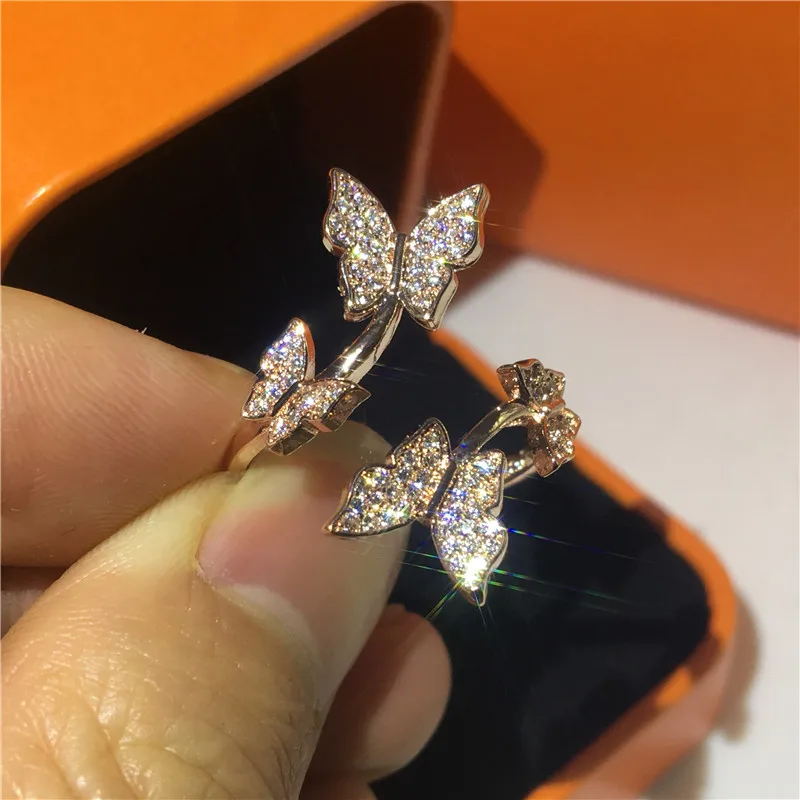 Butterfly shape 100% 925 Sterling Silver Ring Simulated Diamond Cz Engagement Wedding band rings for women Bridal Party Jewelry | Украшения