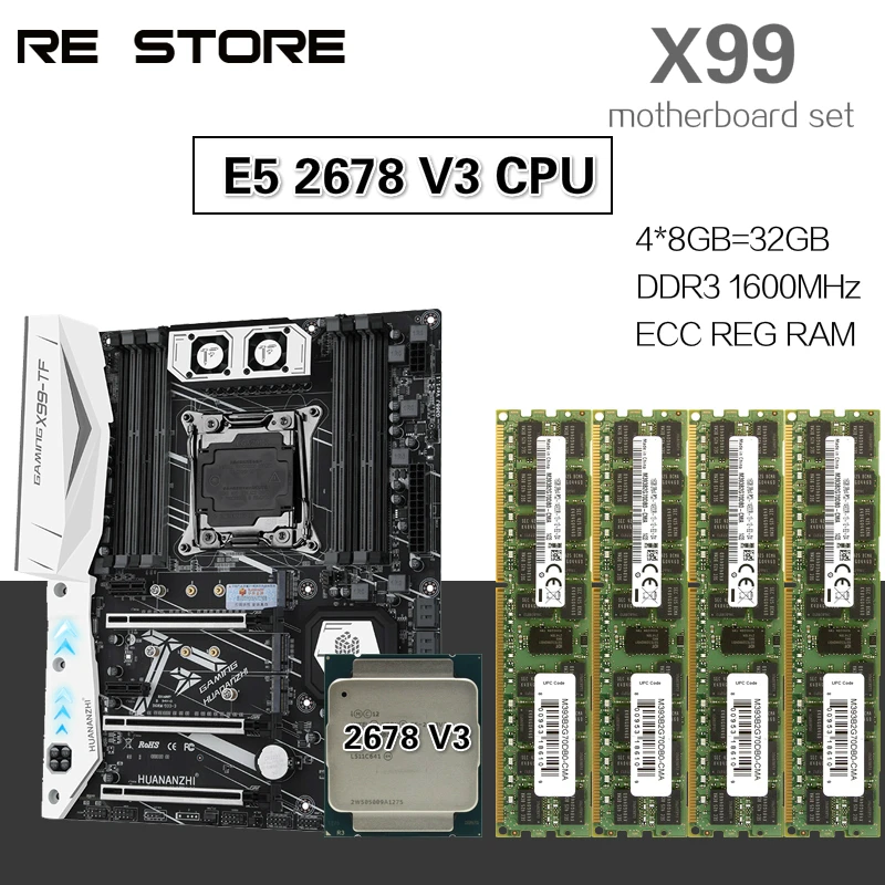 HUANANZHI X99 набор материнских плат с Ксеон E5 2678 V3 4 шт. 8 ГБ = 32 Гб 1600 МГц DDR3 память ECC Reg