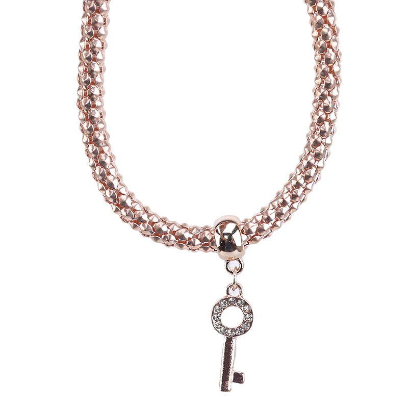 

3 Pcs/Set Crystal Key Lock Charm Bracelets & Bangles Gold Alloy Elephant Anchor Pendants Rhinestone Bracelets For Women Jewelry