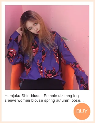 Harajuku рубашка blusas женский ulzzang с длинным рукавом женская блузка весна осень свободные Готический дьявол принт блузки корейские женские топы