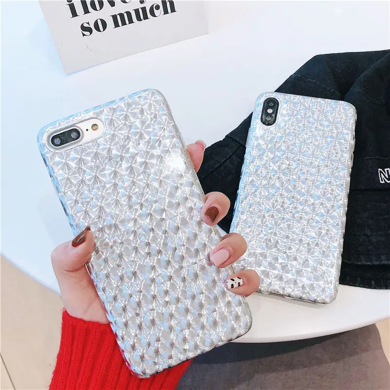 Серебряный лазерный чехол для iphone X XS Max 6 S 7 8 Plus плюс XR задняя крышка IMD силиконовый