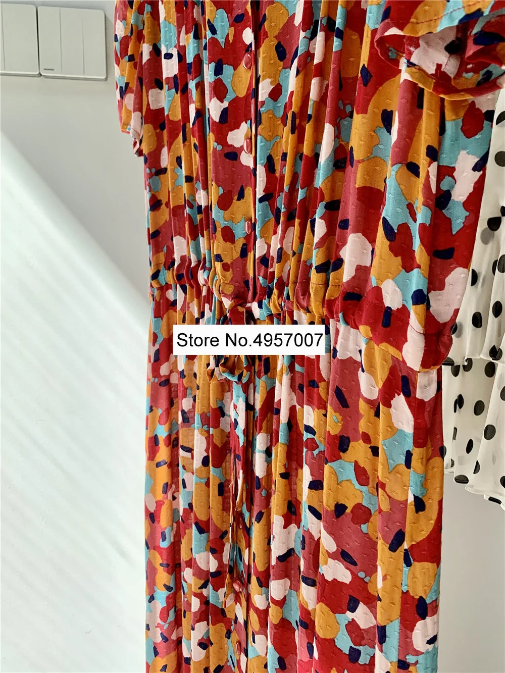 

Elfbop Women/Ladies 100% Viscose V Neck Short Sleeve Floral Printing Midi Length Dress With Wasit Ties Detail